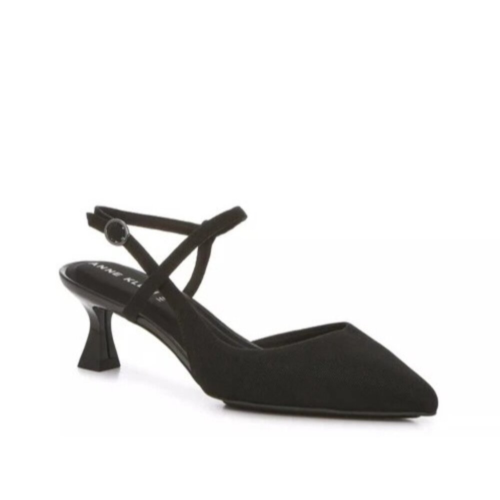 Woman's Dress Shoes Anne Klein Ivette Pump Black Strappy Kitten Heel IFLEX 8 M
